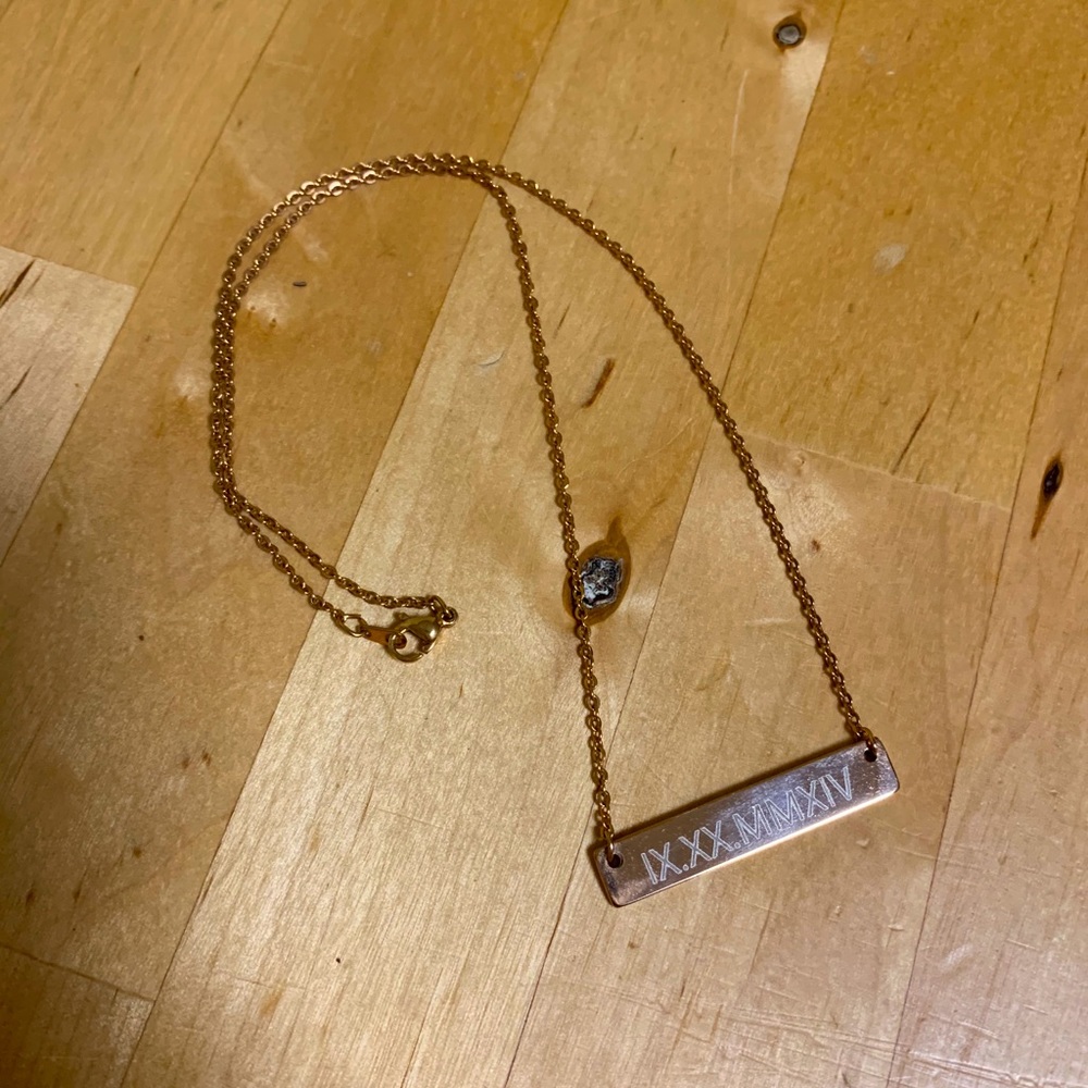 14k rose gold plated date plate necklace